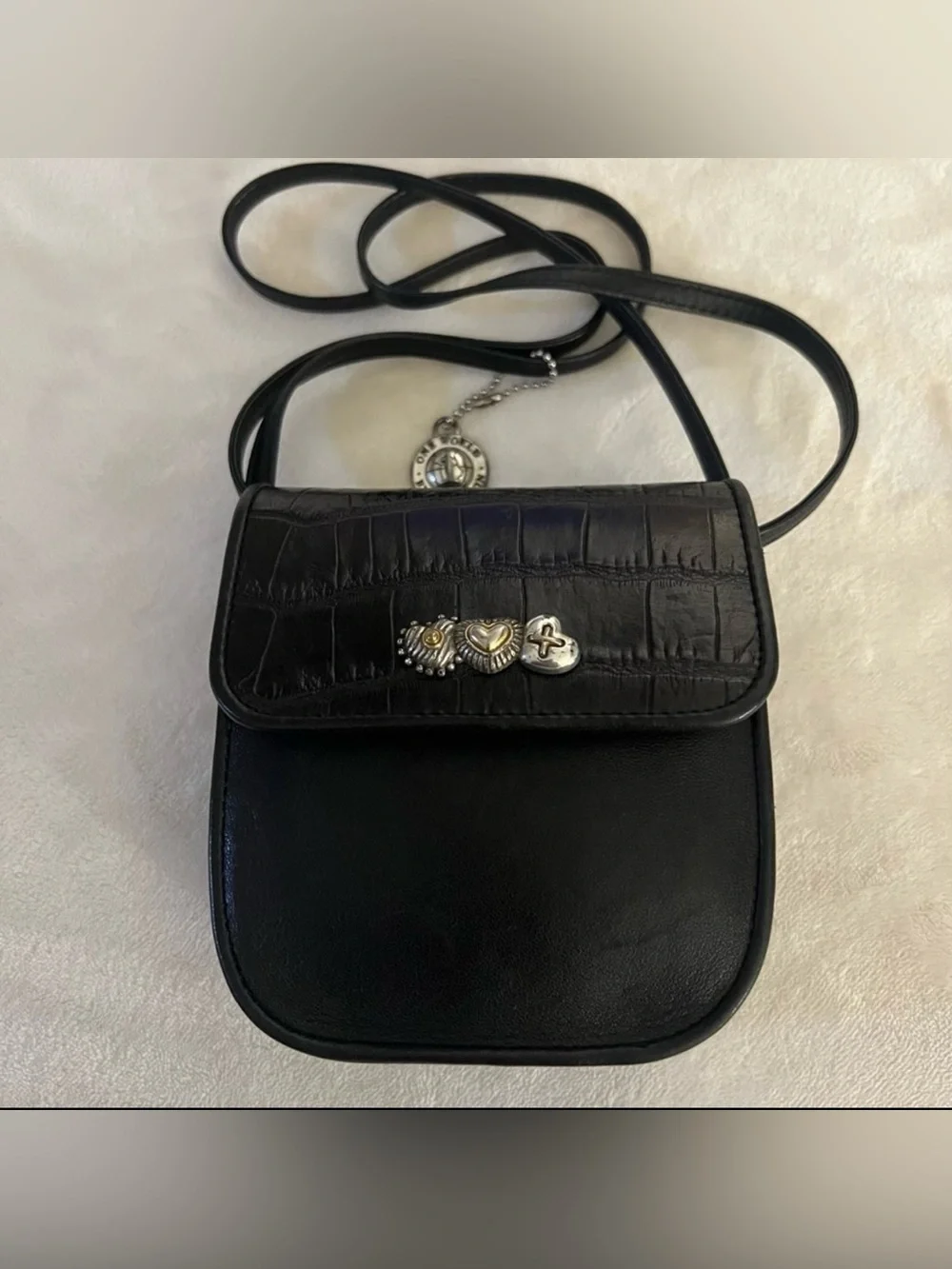 🩷 Brighton One World Leather Mini Crossbody Black Croc-Embossed/ Full leather 🩷